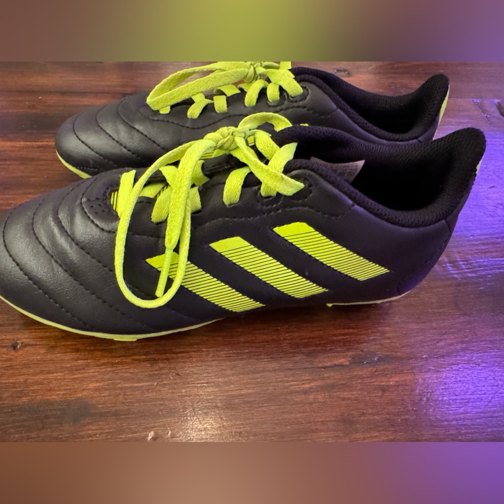 Adidas Kids Black and Neon Green Sneakers size 2 cleats